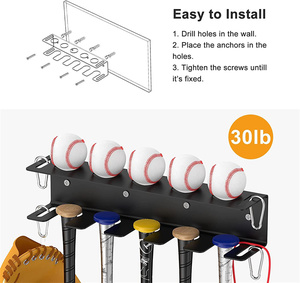 Support de <span class=keywords><strong>batte</strong></span> de baseball support de stockage mural peut contenir 4 chauves-souris sur le matériel mural en bois ou en béton inclus - Product Image 4