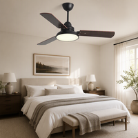 Ventilateur de plafond moderne à 3 pales en bois, moteur DC silencieux, flux d'air réversible, lampe LED avec télécommande