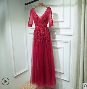 Robe de soirée élégante S654F pour femmes, longue robe de cérémonie pour mariée, demoiselle d'honneur et hôtesse, taille personnalisée, design royal avec décoration en dentelle - Product Image 5