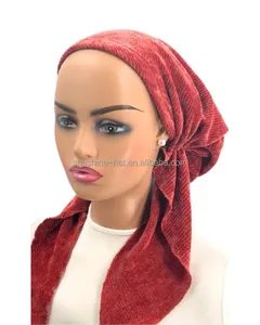 Moda judía nueva llegada mujeres volante pañuelo sombrero turbante cabeza bufandas preatado tocado Bandana Tichel para el cáncer