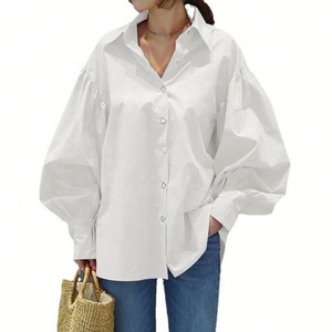Lässige Bluse mit Laternenärmeln und Polokragen 2026 Vintage Einfarbige Oberteile Damen Büro-Bluse - Product Image 2