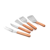 Ensemble de 5 ustensiles de barbecue en acier inoxydable avec manche en bois, fourchette, couteau et spatules à fentes portables pour steak, légumes et champignons