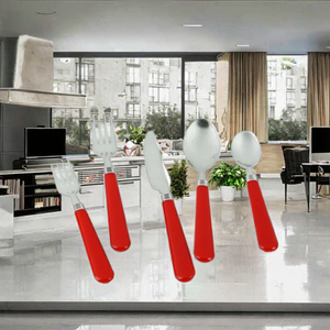 Ensemble de couverts classiques en acier inoxydable miroir avec manche en plastique de couleur rouge pour la table à manger de l'hôtel - Product Image 3