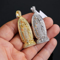 Pendentif CM plaqué or 14 carats avec zircon, Vierge Marie catholique, bijoux en laiton, breloques religieuses, collier, pendentif tendance, Pendientes