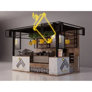 Kiosque de thé à bulles en bois massif, <span class=keywords><strong>comptoir</strong></span> de bar avec affichage de pâtisseries, design 3D, style rétro, intérieur de magasin, utilisé dans les magasins à café - Product Image 1