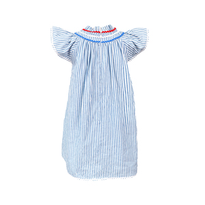 <span class=keywords><strong>Vestito</strong></span> da bambina in seersucker con colletto smock e maniche a volant, in cotone a righe blu, bianco e rosso, per l'estate, per neonate e bambine. - Product Image 3