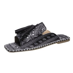 Sıcak satış bayanlar rahat püskül terlik boyutu 12 kadın kırmızı fantezi çin kare ayak rahat ayakkabılar eğlence saçak sandalet - Product Image 6