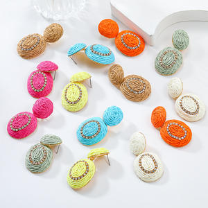 ต่างหูทอแฟชั่นวินเทจทอเพชรชุดจี้หลายสีสำหรับผู้หญิง1016 - Product Image 1