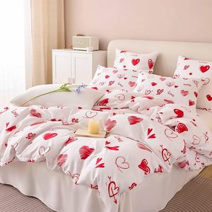 Ensemble de housse de <span class=keywords><strong>couette</strong></span> en forme de cœur, taille Queen, cœurs rouges et roses imprimés sur fond blanc, 3 pièces, ensemble de literie doux, léger et respirant - Product Image 3