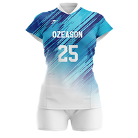 Maillot de volley-ball personnalisé OEM, bleu et blanc, sublimation, nouveau design, polyester à séchage rapide, ensemble uniforme de volley-ball pour femmes