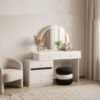 Table de maquillage moderne en bois blanc avec miroir, table de toilette avec tiroirs et tabouret, ensemble de meubles de chambre durable