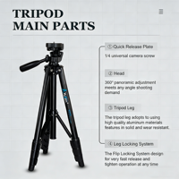 Mini trépied en aluminium léger professionnel Design pliable pour voyage en plein air DSLR Camera Phone Selfies
