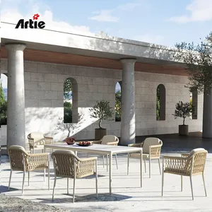 Artie Rattan Garden Furniture Patio Table And Chairs Modern Restaurant Furniture Outdoor Dining Table Set