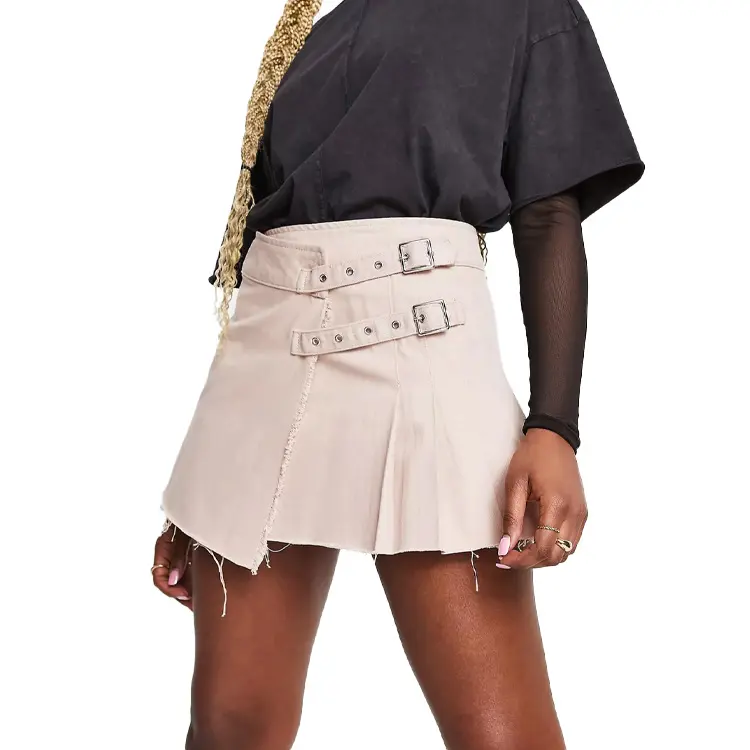 High Quality Women 100% Cotton Skirt Manufacturer Stone Wash Ladies Jeans Skirts Custom Pleated Denim Mini Skirt For Women