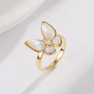 My Muyu Natural Seashell Butterfly Ring Gold Plated Open Design Bezel Setting Everyday Wear Pearl Rings - Product Image 1