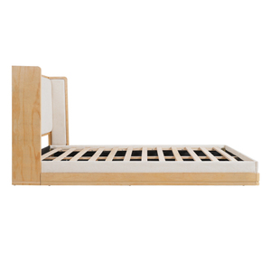 Lit plateforme moderne en bois et beige, réglable, avec cadre en bois massif et pieds en bois, tissu chenille, taille King/<span class=keywords><strong>Queen</strong></span> - Product Image 5