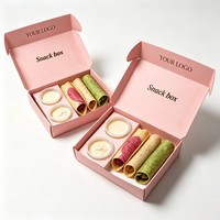 Boîte à collation rose avec porte-gobelets intégrés, compartiment portable, emballage à emporter, boîte en papier alimentaire résistant à la graisse