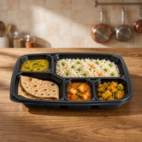 Plateau en polypropylène 5 CP Mini, noir/transparent, gamme de plateaux – Boîte à lunch en gros pour la préparation des repas, plateaux de traiteur