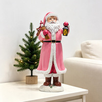 Estatua de Santa Claus de Resina Rosa con Linterna, Adorno Festivo Navideño para Mesa, Decoración Artesanal para Ventana de Interiores, Regalo