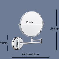 Modern Hotel Bathroom Brass 6inch Retractable Arm Foldable 3x Times Double-sided Lighted Vanity Shower Magnifying Makeup Mirror