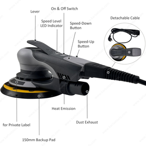 6inch 150mm Orbit 3mm Thread M8 Central Vacuum Variable Speed <strong>Palm</strong> Portable Brushless <strong>Sander</strong> Random Orbital Electric <strong>Sander</strong> - Product Image 5