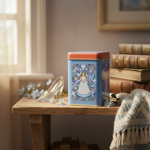 Kontensan ER008U9 75x75x102 mm Recyclable Cinderella Themed Square Metal Tin <b>Box</b> 0.5L Slip <b>Lid</b> Embossed Logo Tinplate Candy - Product Image 3