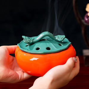 Ceramic Persimmon Incense Burner Aromatherapy Diffuser For Home Office <b>Desk</b> Decor With Sandalwood Agarwood Use - Product Image 3