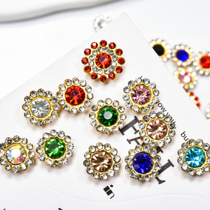 반짝이는 라인스톤 골드 베이스 9.8mm 컬러드 글라스 플랫 백 친환경 논 핫픽스 바느질 보석 DIY 쥬얼리 헤어 클립 웨딩 - Product Image 2