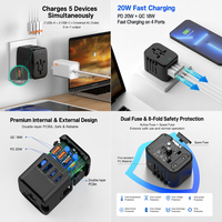 Adaptor Perjalanan USB Multifungsi 5-in-1 Pengisian Cepat GaN 20W PD + QC Global Roaming Kreatif dengan 2 Port Tipe-C dan 2 Port USB-A