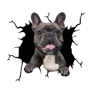 Pegatina 3D Realista de Bulldog Francés para Coche, Calcomanía de Vinilo Impermeable, Perro Escondido en Grieta de Pared, Adhesivo para Ventana, Decoración para Hogar y Nevera - Product Image 2
