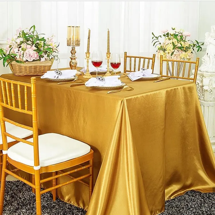 90x132 inç parlak saten fantezi altın kırmızı ziyafet düğün dikdörtgen masa örtüsü