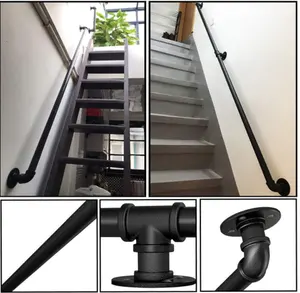 स्टॉक में माल सरल डिजाइन आउटडोर गढ़ा लोहे सीढ़ी रेलिंग