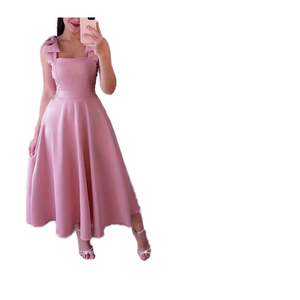 Vestido Largo Informal Rosa Elástico de Tela Tejida para Mujer, Vestido Largo Suave y Transpirable para Vacaciones de Verano en la Playa - Product Image 1