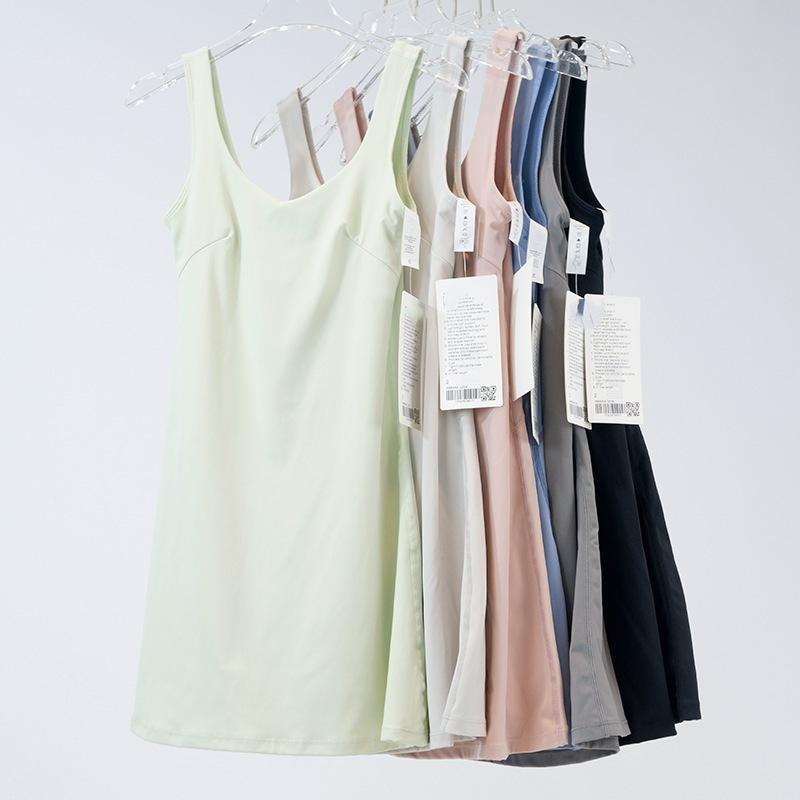 Wholesale Fashion Women's Summer Sports YOGA Dress High Elasticity Breathable Quick Dry V-neck Casual Sexy Luxury Brand LOGO