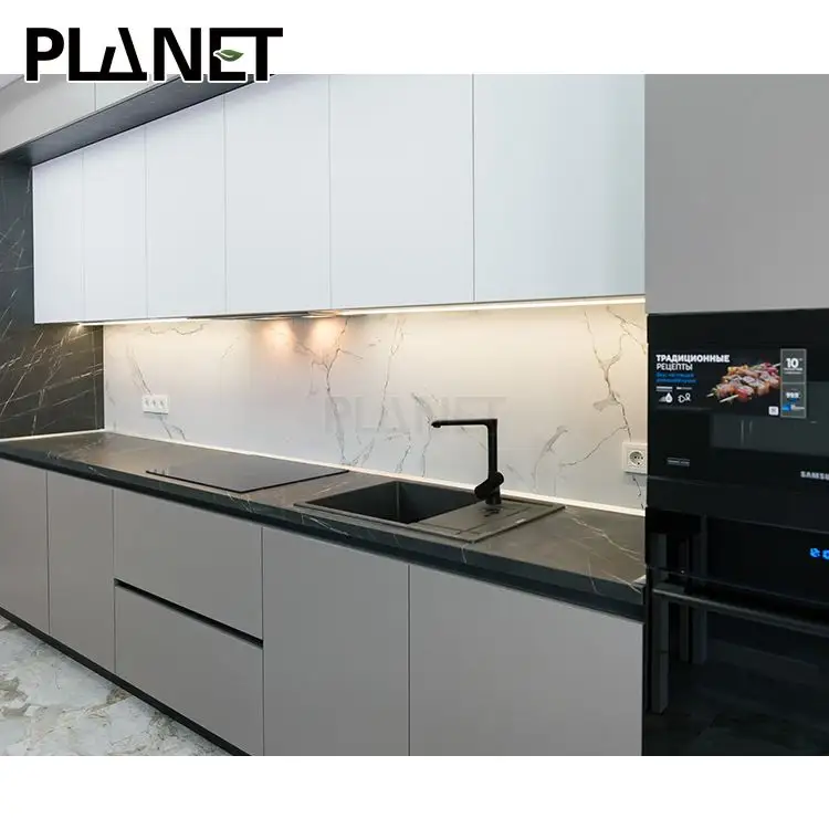 Planet Professional Kitchen Cupboards Cabinets Designs Gloss Grey 2 Pack Modern Kitchen Furniture