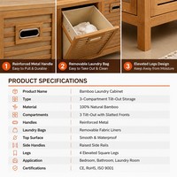 Cesto de Roupa Suja Cedar Space com 3 Seções, Grande Capacidade, Armazenamento Natural com Sacos Removíveis para Quarto e Lavanderia