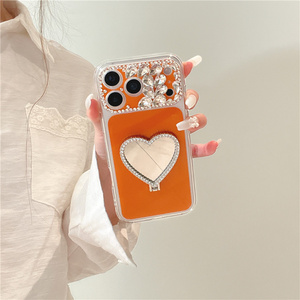 Gradient Diamond IMD Love Mirror holder Phone case for <b>iPhone</b> 17 16 15 14 13 Pro Max KT Cat Bow <b>stand</b> Camera crystal back Cover - Product Image 2