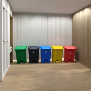 Color Coded Rectangular Plastic Waste <b>Bins</b> With Pedal Indoor Use Recycling Storage Bucket Minimalist Design - Product Image 1