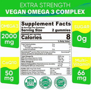 Algues sans sucre Omega 3 Gummy avec EPA et <span class=keywords><strong>DHA</strong></span> CoQ10 Astaxanthine pour la santé cardiaque GummieJel - Product Image 3