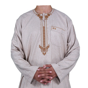 Vêtements islamiques à manches longues pour hommes, thobe en coton pour adultes Pary avec pantalon - Product Image 2