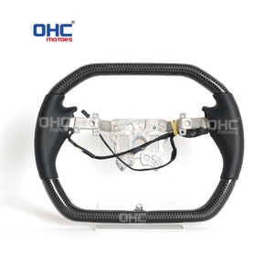Volant en fibre de carbone Style Cybertruck pour Tesla Model 3 2023 + avec chauffage et moteurs OHC en cuir lisse noir - Product Image 2