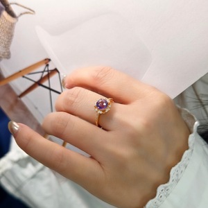 Anillo de Dedo Ajustable con Flor de Plata de Ley 925, 9 Piezas, con Cristal Natural Redondo de 7mm, Chapado en Oro, Joyería Antideslustre para Mujer - Product Image 4