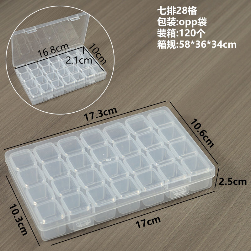 7 rows, 28 compartments, transparent, 17.3*10.6*2.5cm