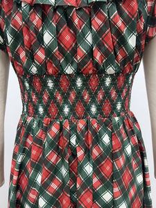 Nuovo Abito Estivo da Donna Vintage a Mezza Lunghezza con Scollo Quadrato, Motivo a Rombi Rossi e Verdi, Bordo Arricciato e Vita Stretta, Ampia Gonna a Ruota - Product Image 6