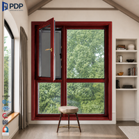 Fenêtre à battant en aluminium et bois avec moustiquaire et verre fixe pour villa, appartement, hôtel, salon, intérieur