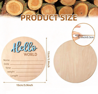 Panneau de naissance rond en bois bleu 3D « Hello World » avec support, plaque gravée avec le nom du bébé pour accessoire photo de nouveau-né et décoration de chambre d'enfant