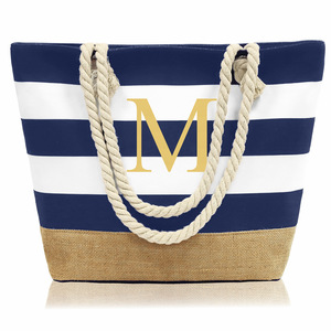 Custom Logo Printing Open Zipper Eco-friendly Cotton <b>Canvas</b> Shoulder Length Medium <b>Beach</b> Tote Bag with Rope Handle - Product Image 2