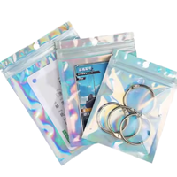 Sacs refermables holographiques personnalisés avec fenêtre transparente, pochettes en Mylar pour emballage et stockage