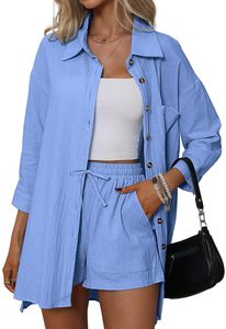 Ensemble 2 pièces chemise et short en coton et lin pour femme – Vêtements en lin personnalisés de haute qualité – Ensembles en coton et lin pour femme - Product Image 3