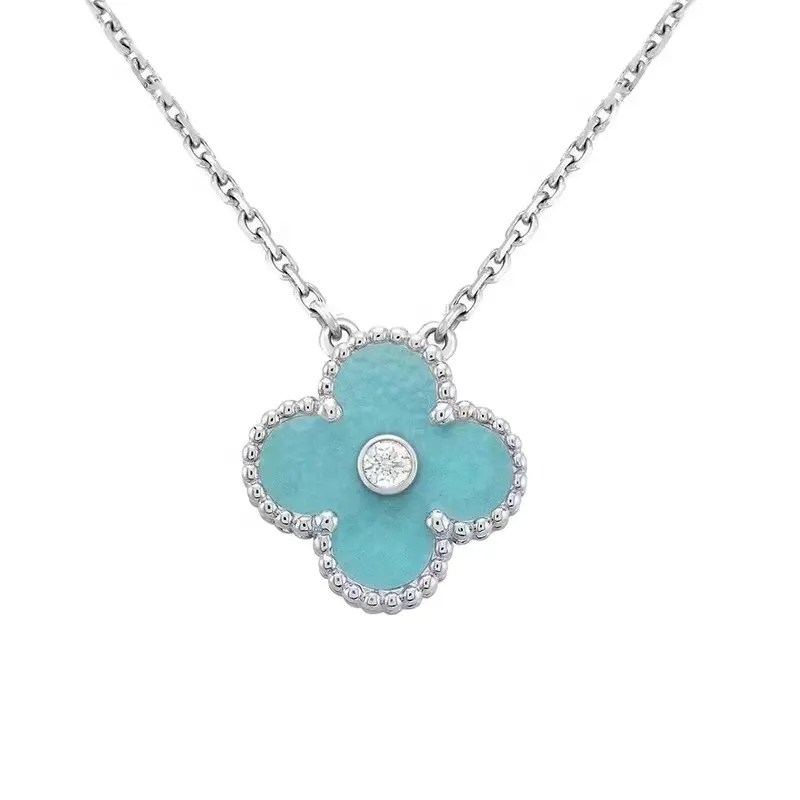 2022 Christmas New Women's High Quality 925 Silver Classic Clover Sapphire Necklace Women's Jewelry Gift Silver Zircon